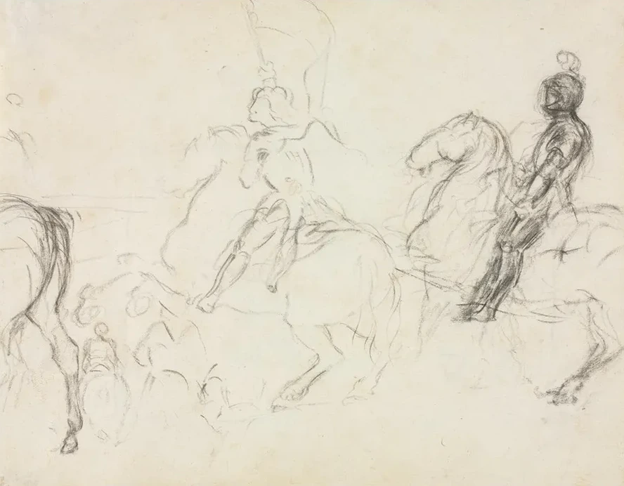 Battle Scene with Armored Figures on Horseback