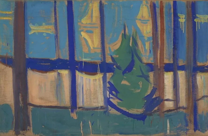 Beach Landscape with Trees and Boats