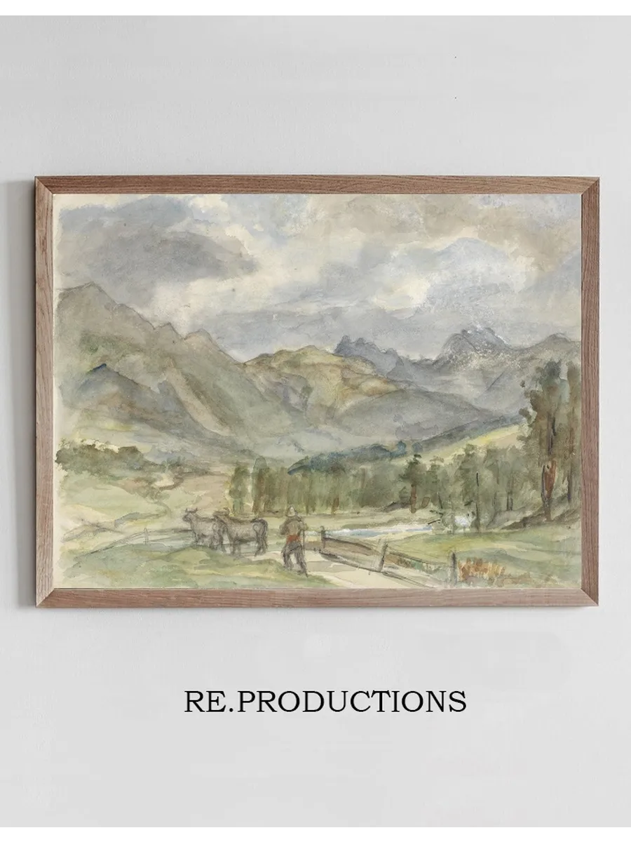 Berglandschap Met Veehoeder En Twee Koeien