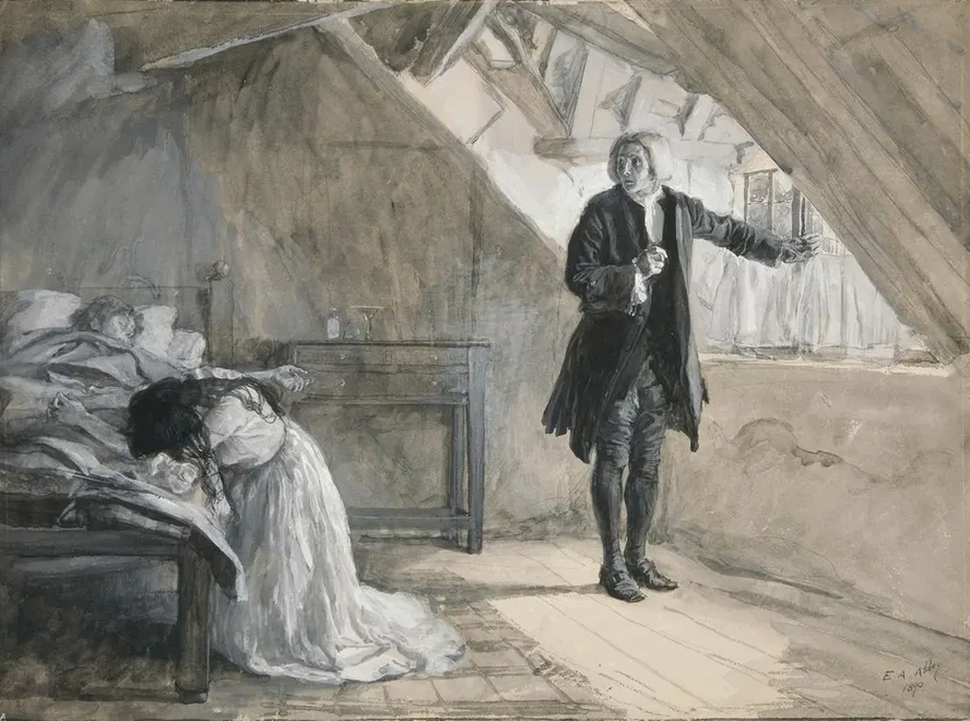 Beside the Bed Where Parting Life Was Laid, Illustration for Oliver Goldsmith's the Deserted Village