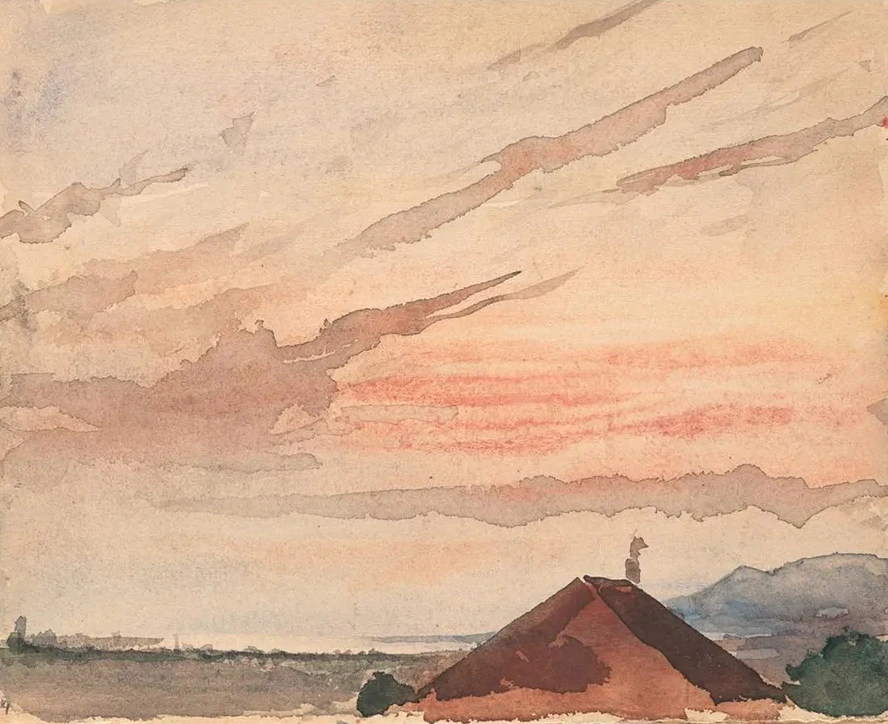 Blick Ber Ein Hausdach Auf Das Nordostende Des Neuenburger Sees Bei Abendd Mmerung