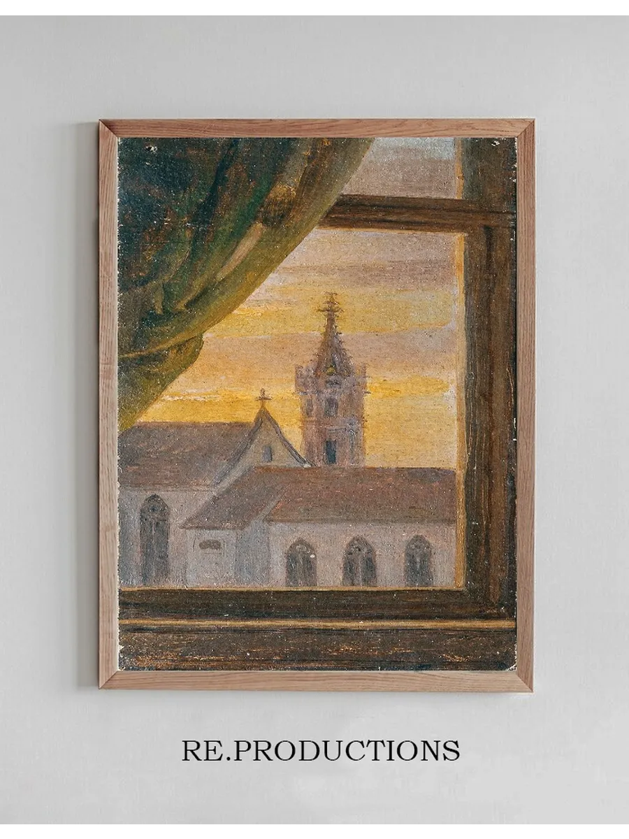 Blick Durch Ein Fenster Auf Einen Gotischen Kirchturm