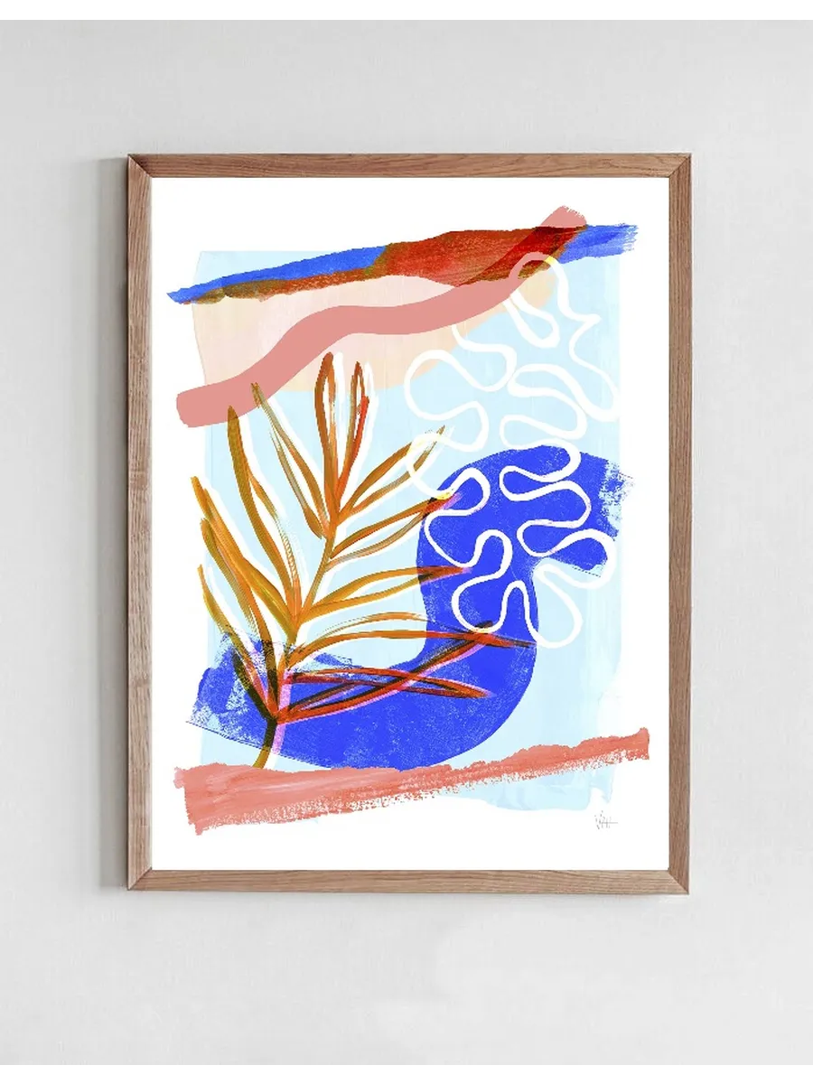 Blue and Orange Abstract Leaf Collage 2