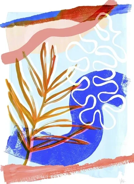 Blue and Orange Abstract Leaf Collage 2