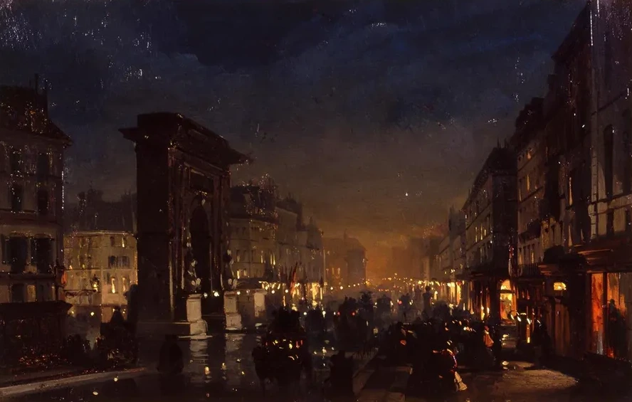 Boulevard et Porte Saint Denis, Olio su Cartoncino Intelato