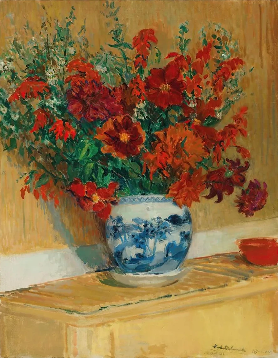Bouquet de Fleurs Au Vase Bleu