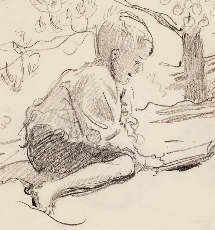 Boy Reading Outdoors