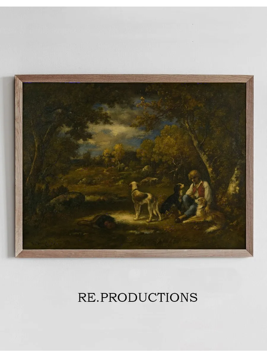 Boy With His Dogs In A Wood