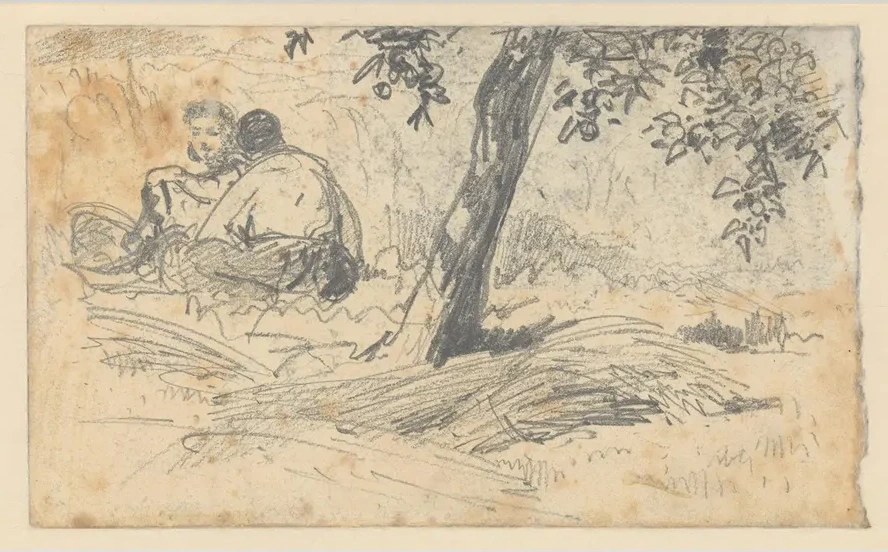 Boy and Girl Seated by Tree