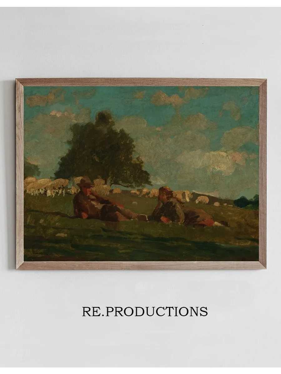 Boy and Girl in a Field with Sheep
