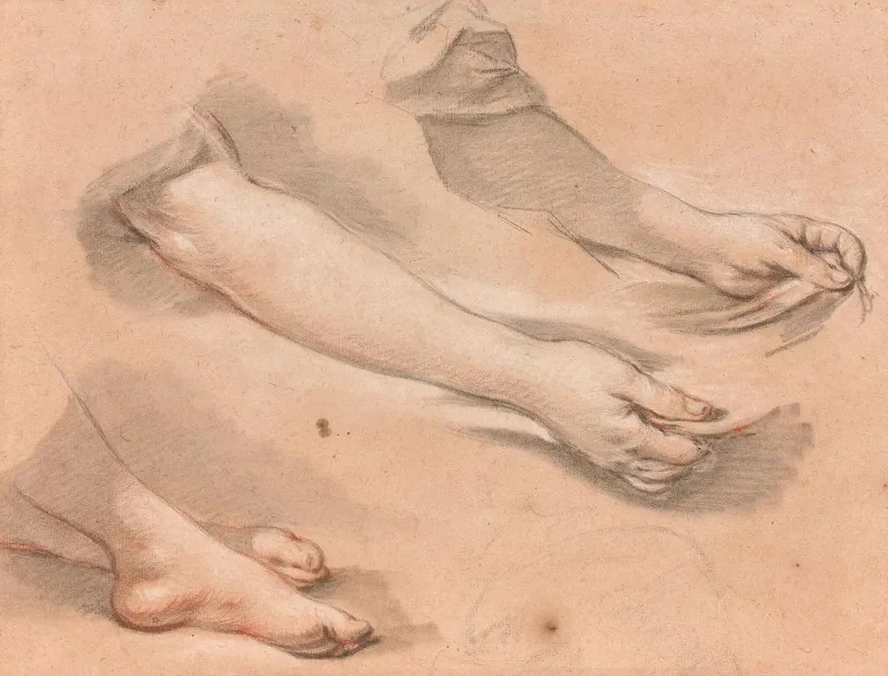 Bras Tenant Un Tissu et Deux Pieds Crois's, Tude Pour la Lumi Re du Monde