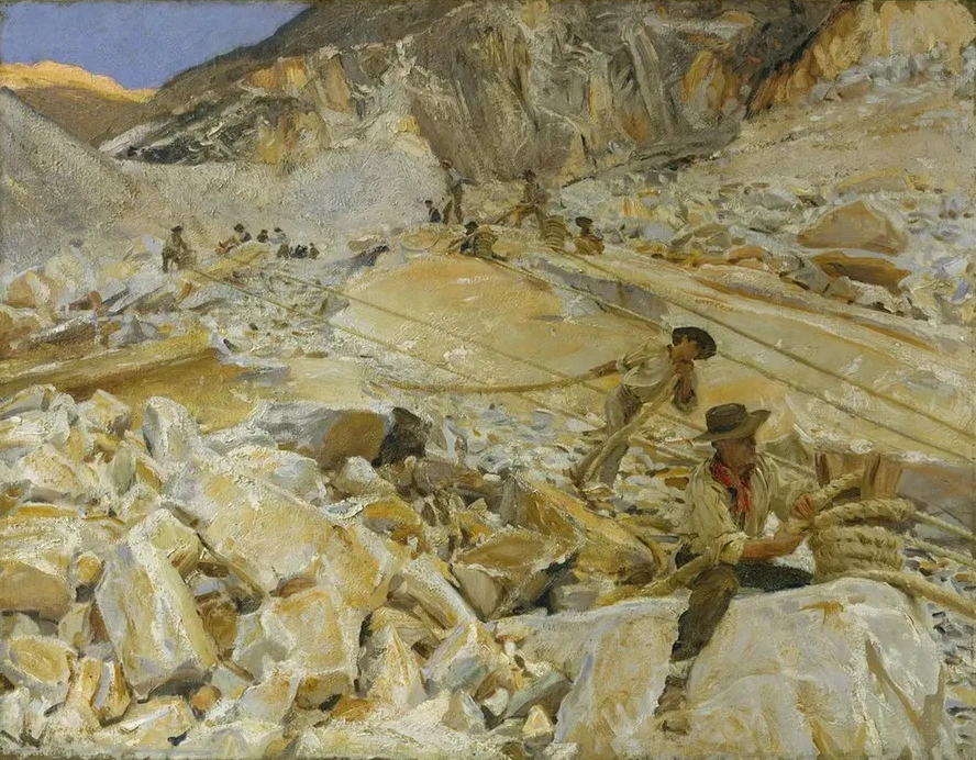 Bringing Down Marble from the Quarries to Carrara
