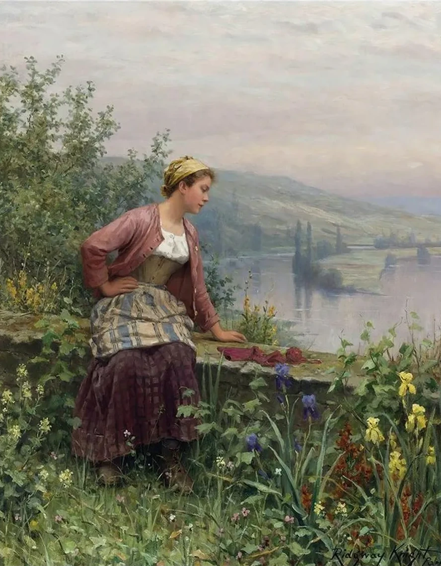 Brittany Girl Overlooking A Stream