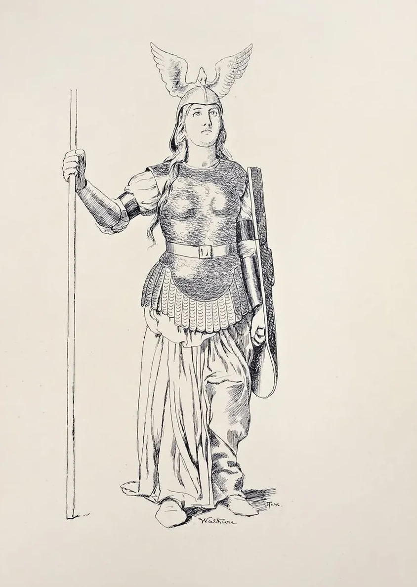 Brunnhilde. Weisses Gewand, Silberne Rustung, Helm Und Waffen