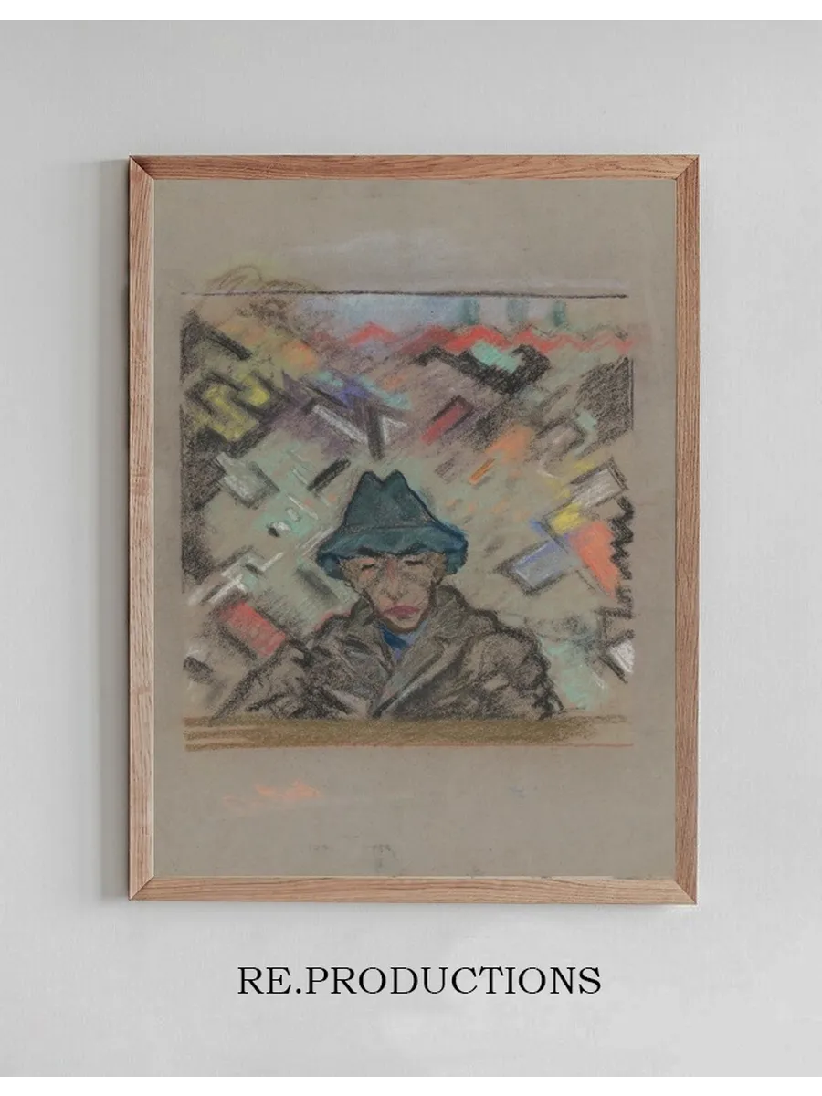 Bust of a Man in a Hat with Decorative Background
