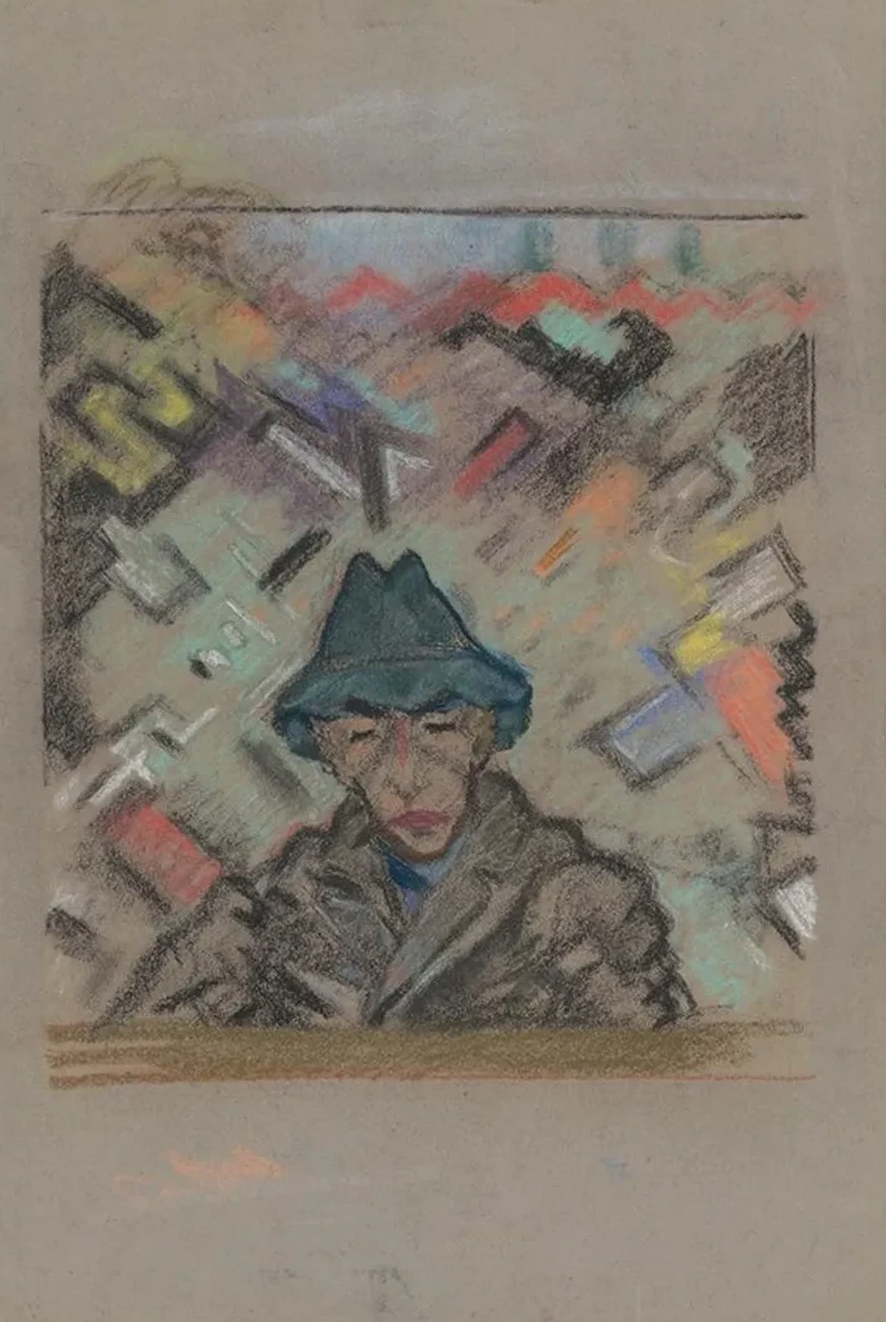 Bust of a Man in a Hat with Decorative Background