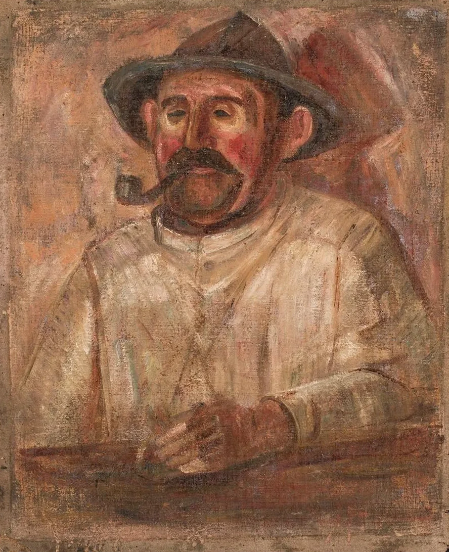 Bust of a Man in a Hat with a Pipe