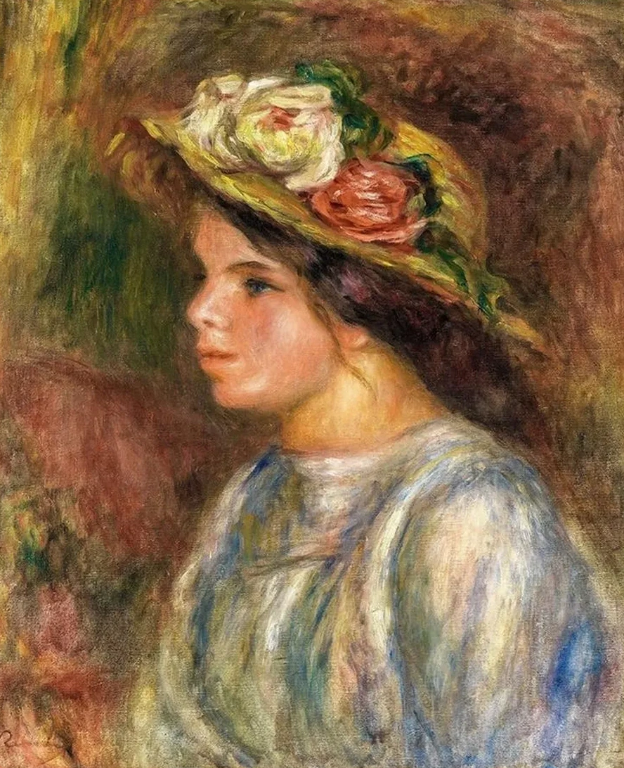 Buste De Femme, Chapeau De Paille Garni