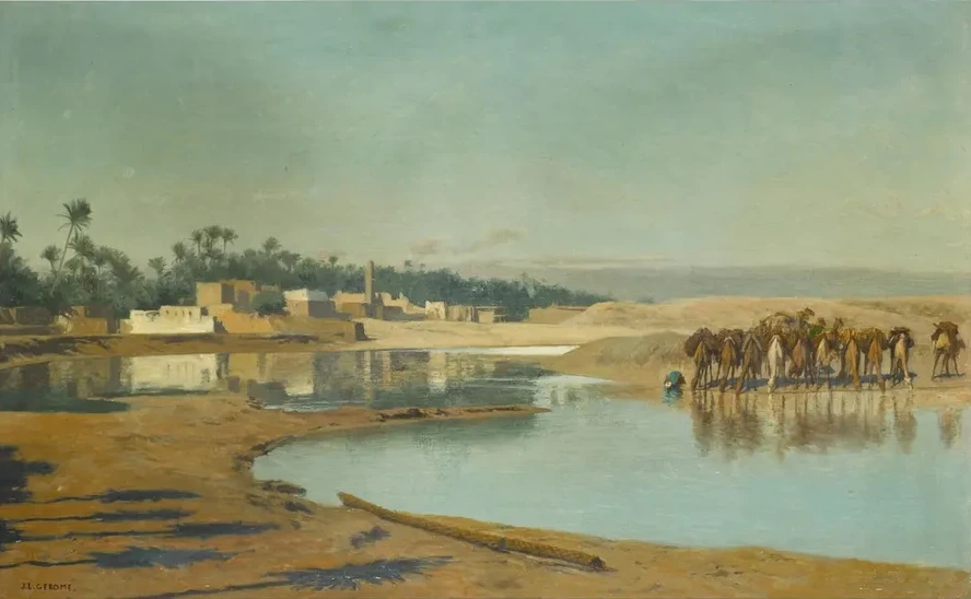 Camels Watering in the Desert