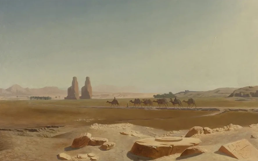 Caravan Passing The Colossi Of Memnon, Thebes