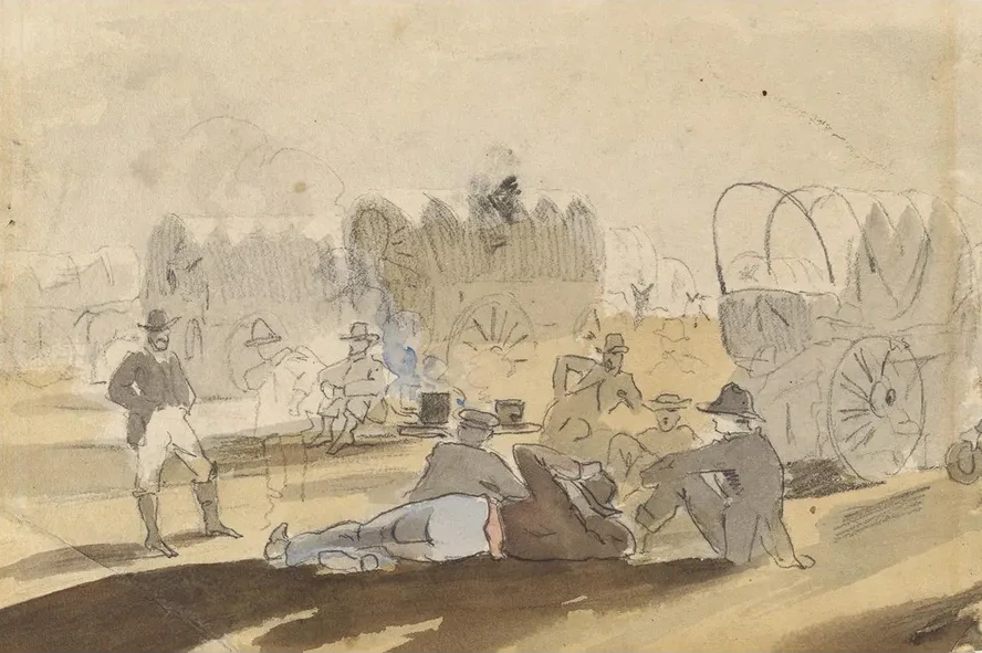 Caravan with Covered Wagons Resting