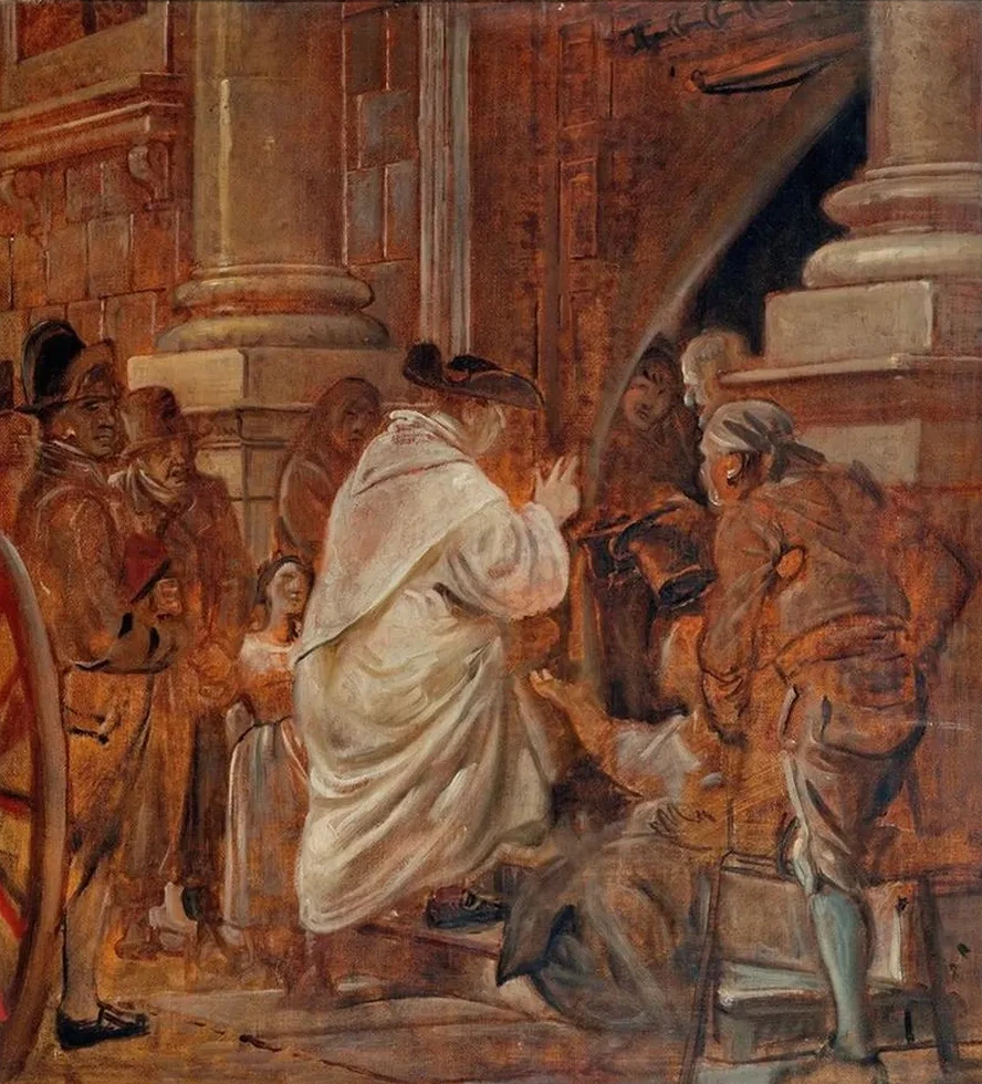 Cardinal Blessing Beggars at the Church Doors
