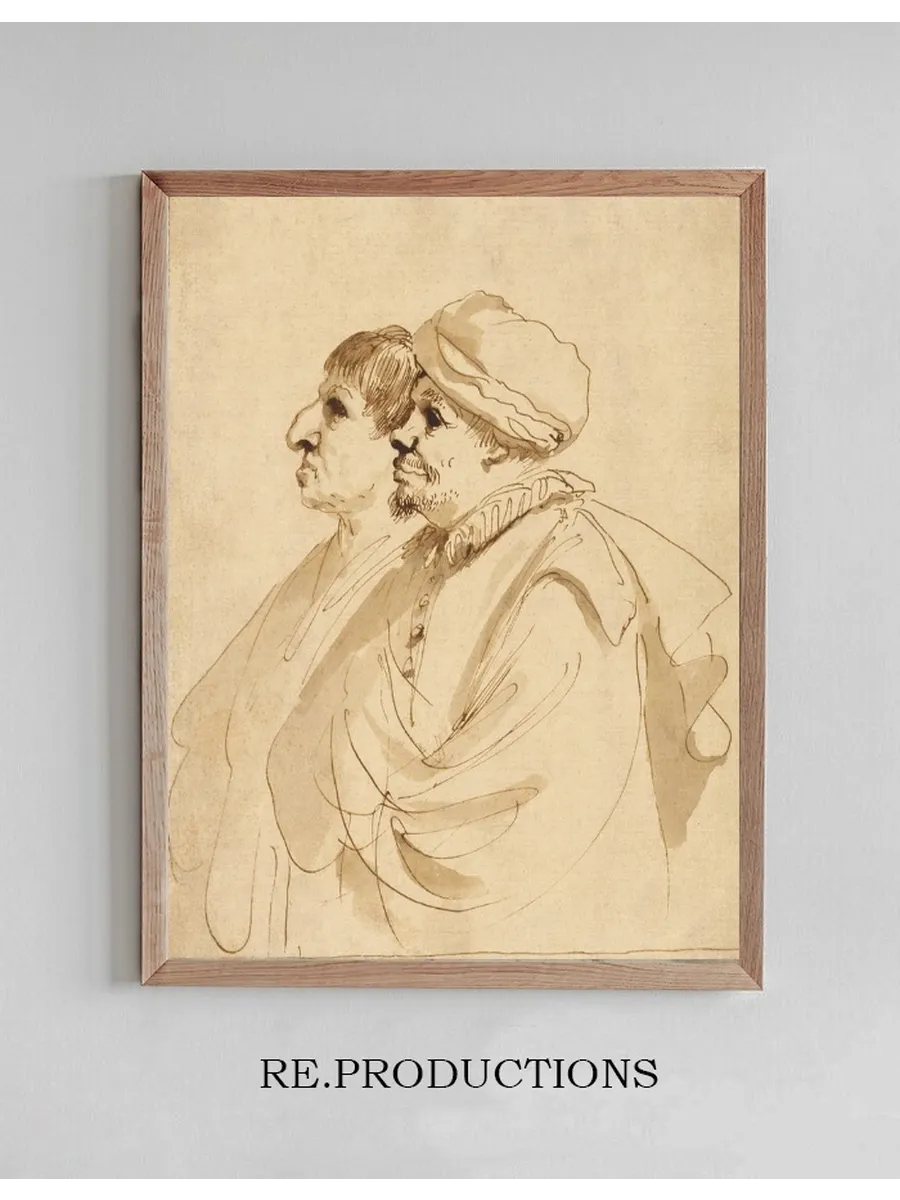 Caricature of Two Men Seen in Profile