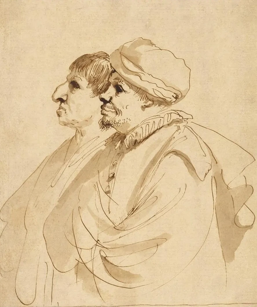 Caricature of Two Men Seen in Profile
