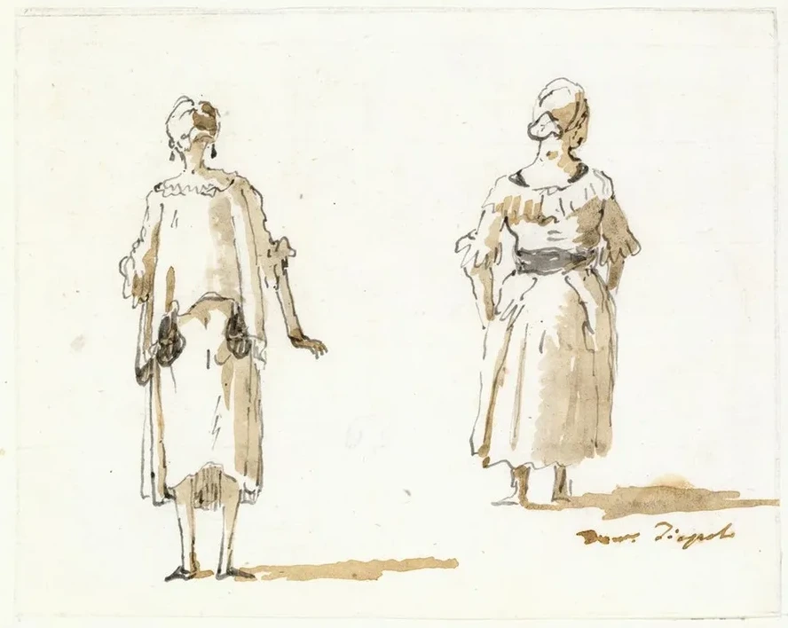 Caricature of Two Women Seen From Behind