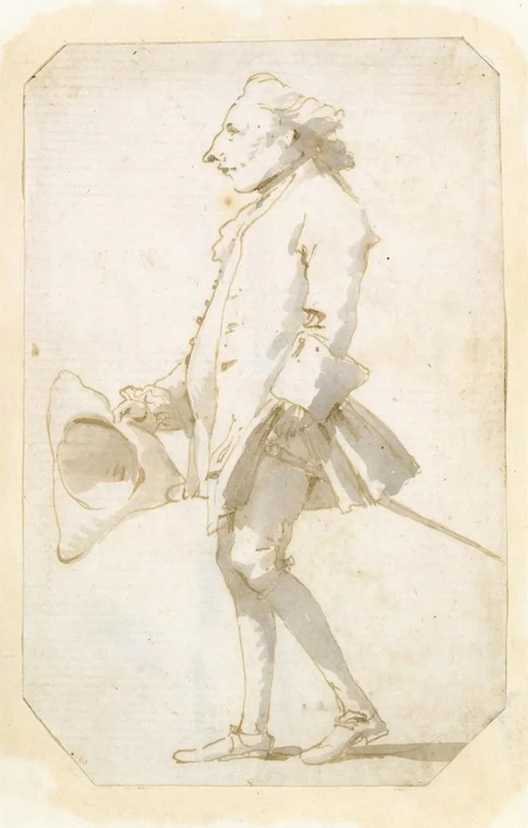 Caricature of a Man Holding a Tricorne, Walking to the Left