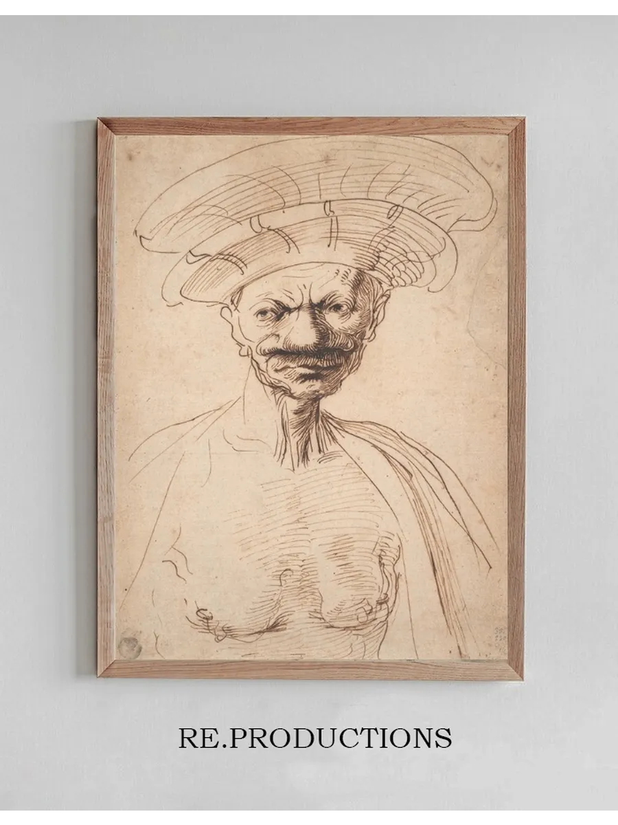 Caricature of a Man Wearing a LargeHat