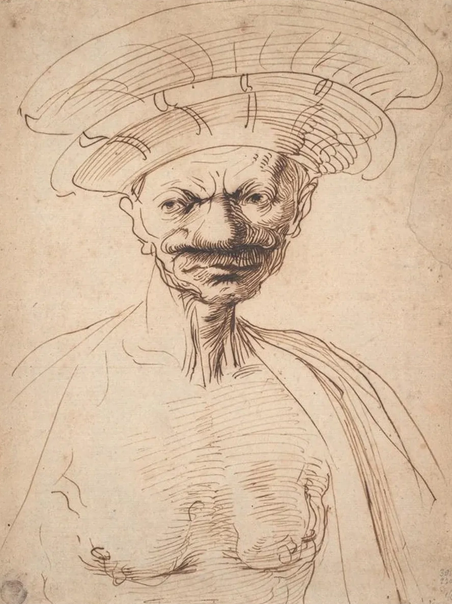 Caricature of a Man Wearing a LargeHat