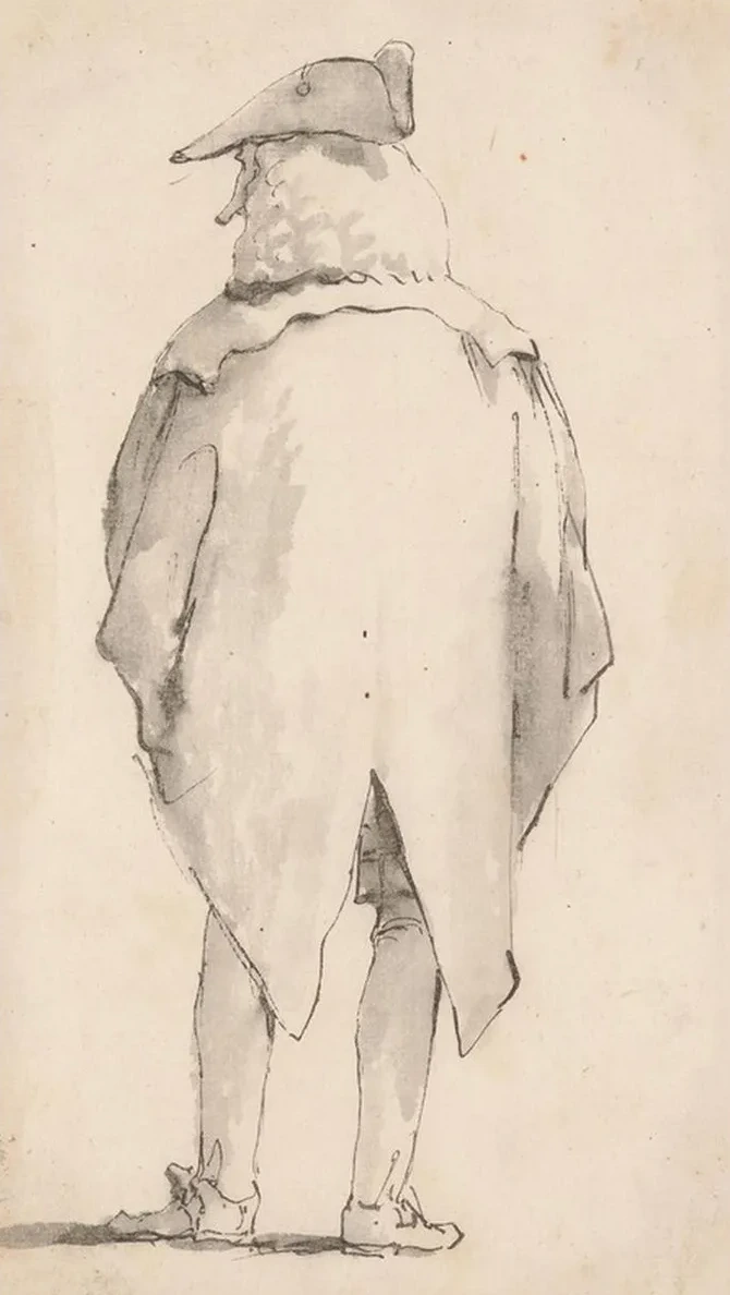 Caricature of a Man Wearing a Wig and a Tricorne, Seen from Behind