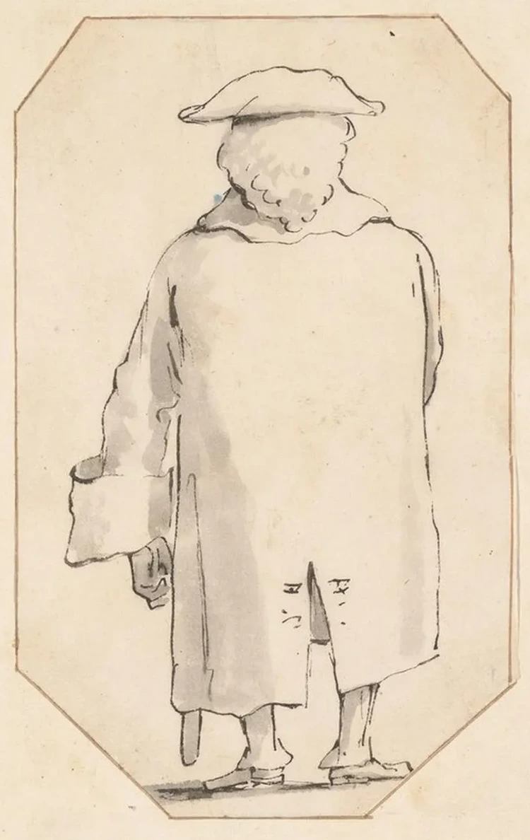 Caricature of a Man Wearing a Wig and a Tricorne, Seen from Behind