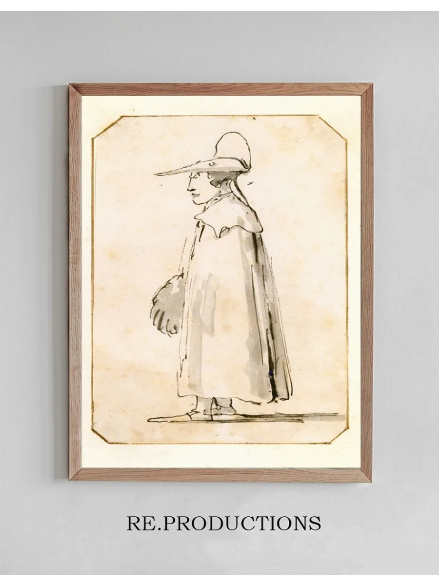 Caricature of a Man in a Long Cloak, Standing in Profile to the Left