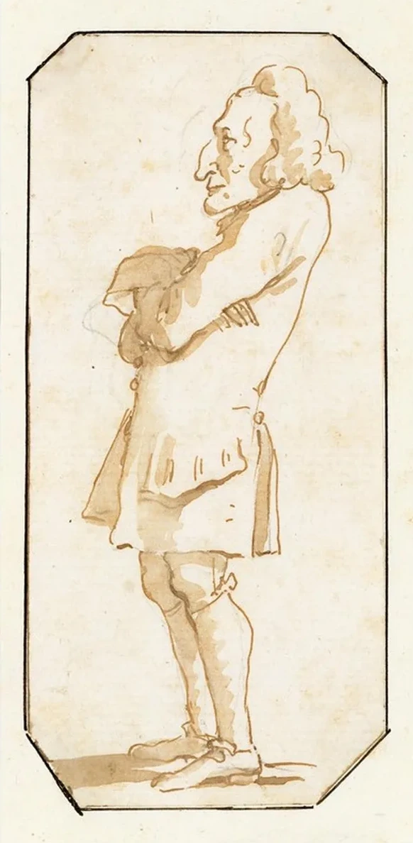 Caricature of a Man with His Arms Folded, Standing in Profile to the Left