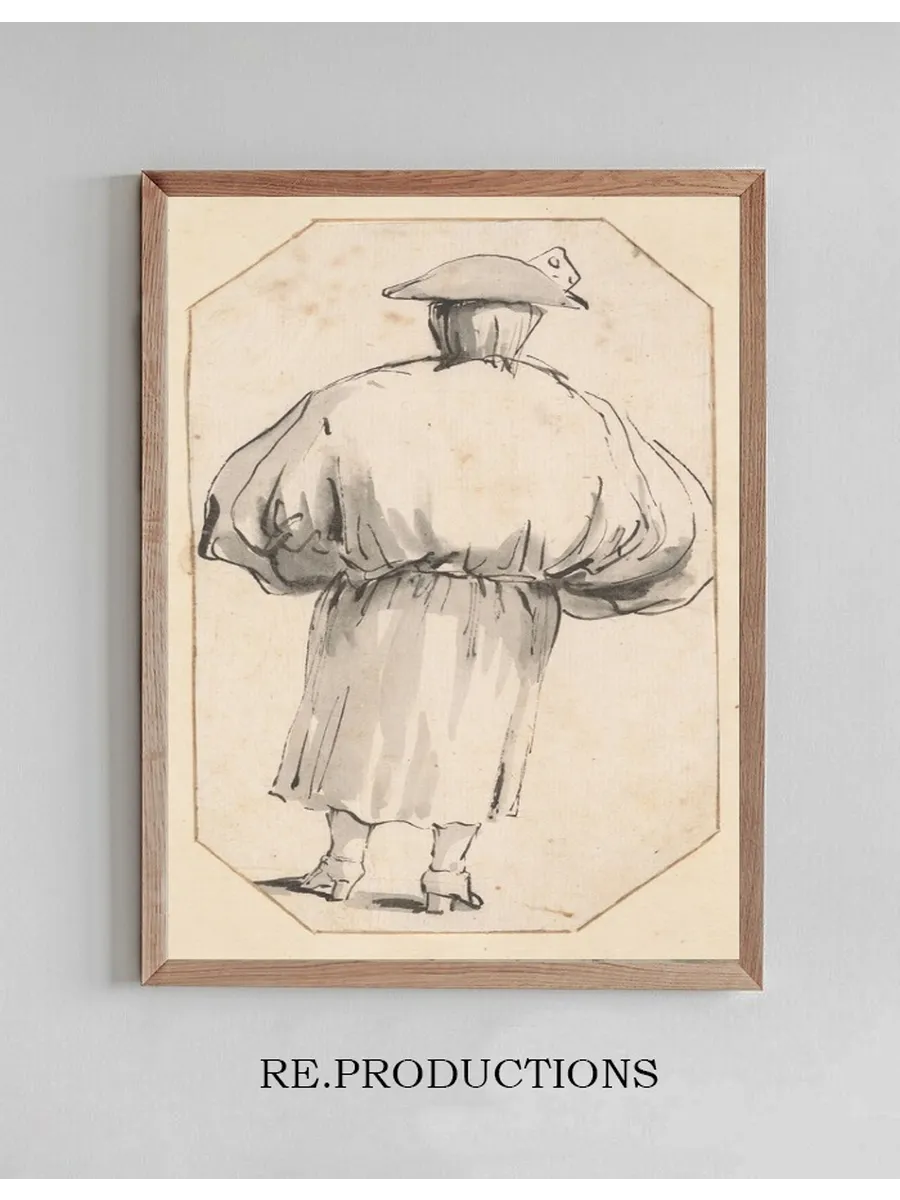 Caricature of a Person in a Voluminous Gown, Seen from Behind