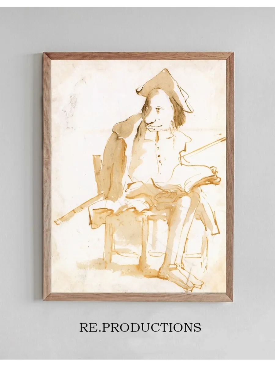 Caricature of a Seated Man with a Book and a Cane