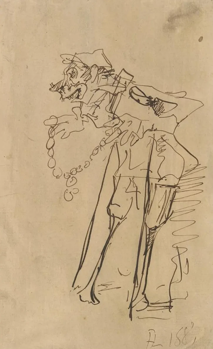 Caricature of a Soldier Holding Adecoration