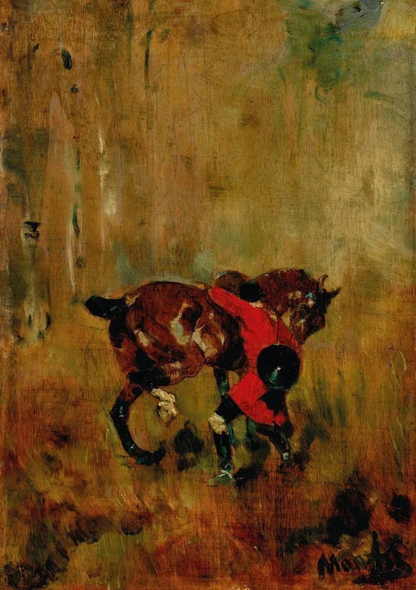 Cavalier de Chasse Courre Ressanglant Son Cheval