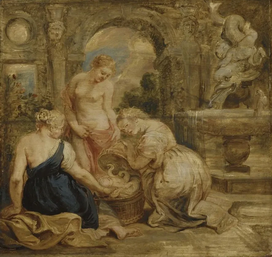 Cecrops Daughters Finding Erichtonius. Sketch