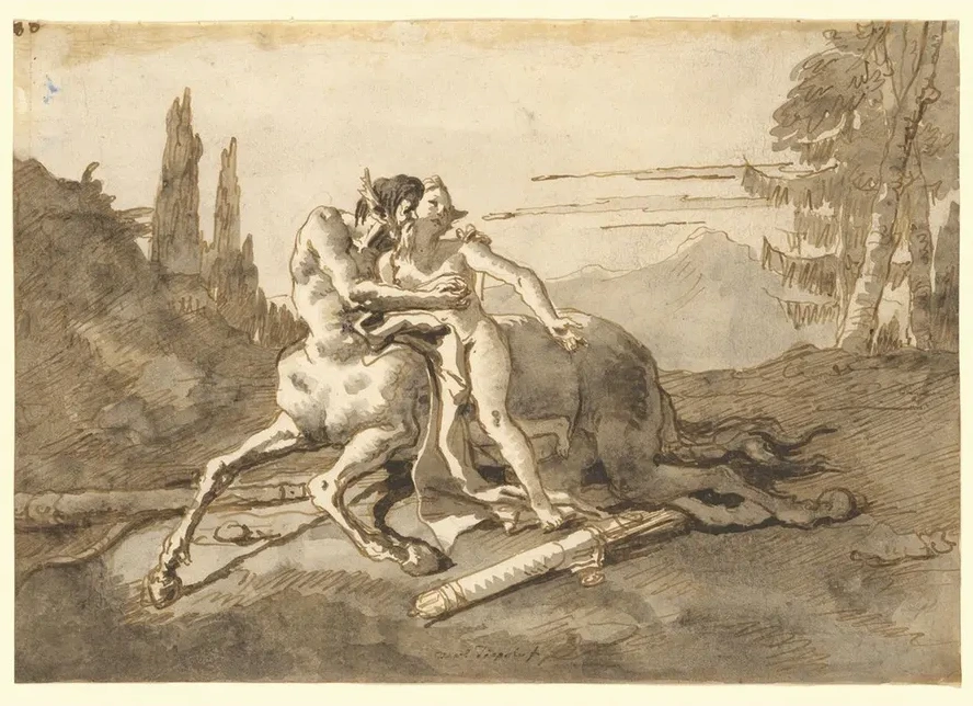 Centaur Embracing Nymph in a Wild Landscape