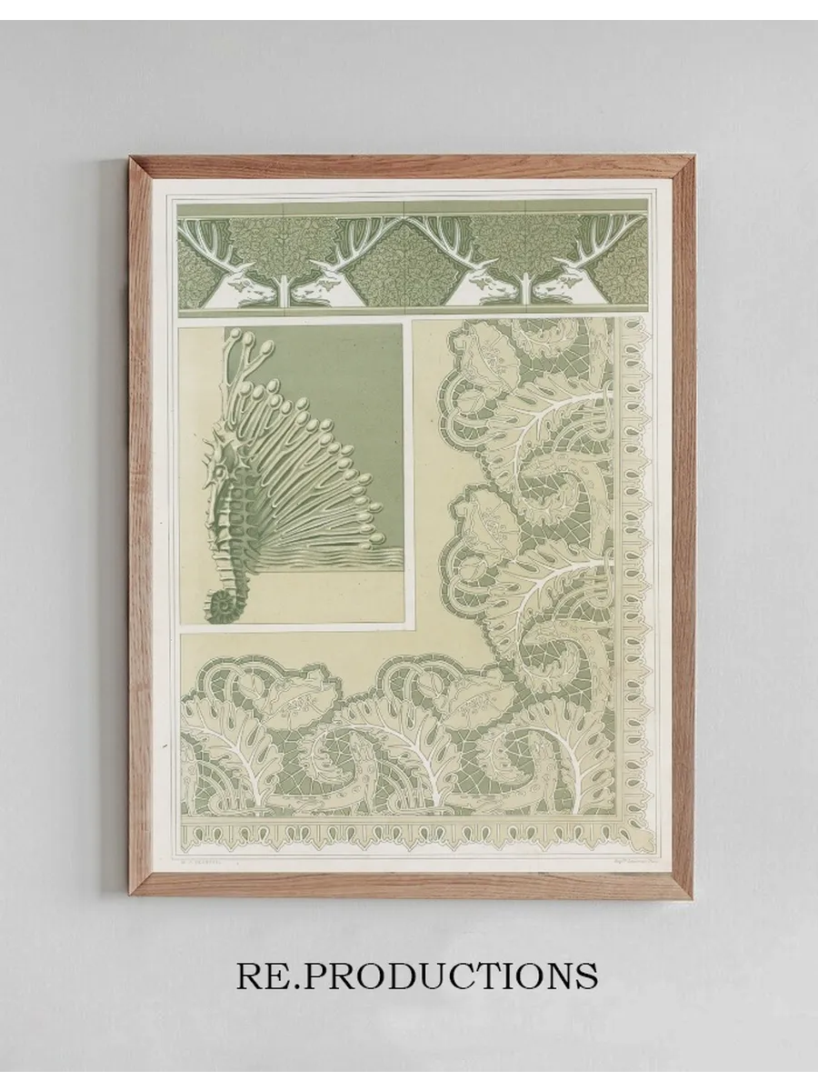 Cerfs et Noisetiers, Bordure, Carreaux C Ramiques Hippocampe et Algues, Pied de Coffret, Bronze L Zards et Pav