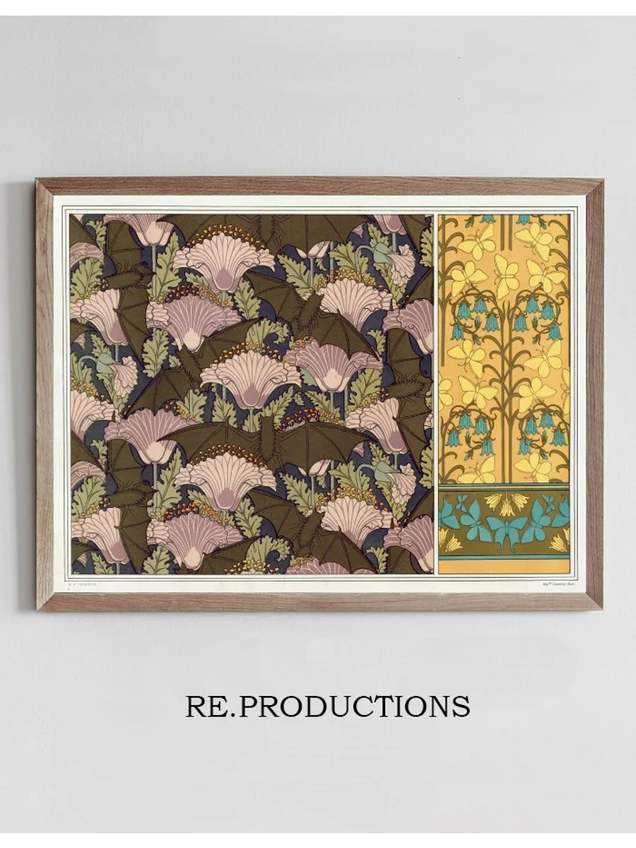 Chauves - Souris et Pavots, Tenture. Papillons et Campanules, Papier Peint