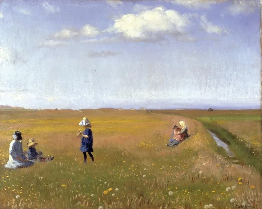 Children and Young Girls Picking Flowers in a Field North of Skagen