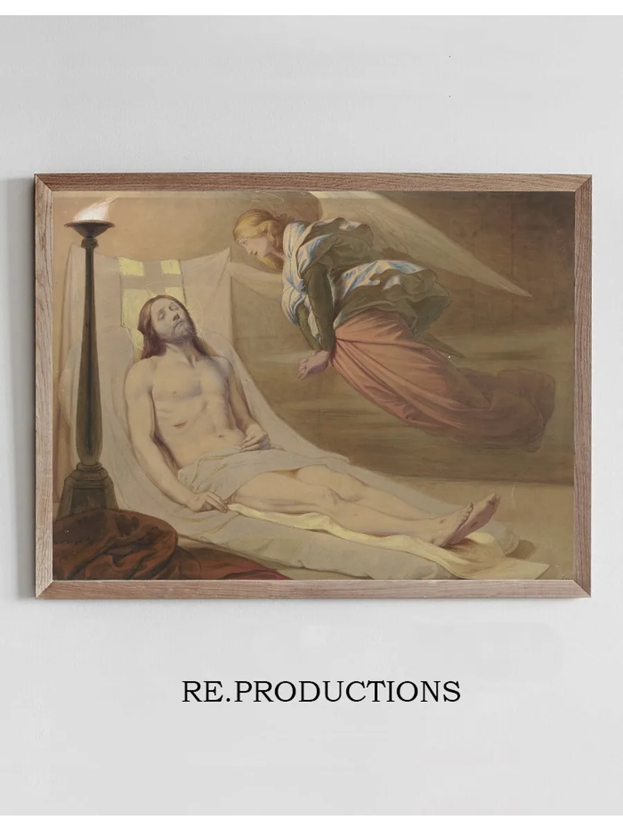 Christ in the Grave, a Mourning Angel Hovering Over Him