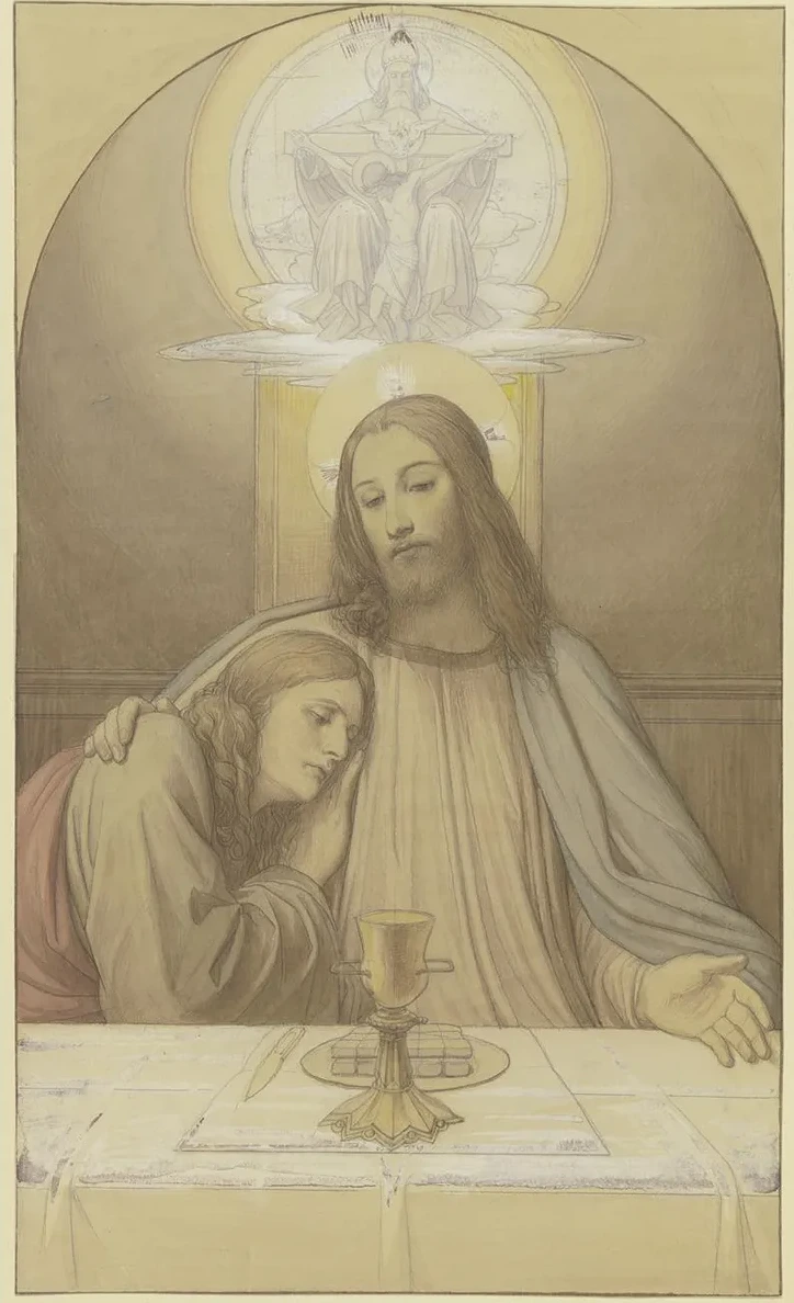 Christus Mit Dem Lieblingsj Nger Johannes, Halbfiguren Am Tisch Des Letzten Abendmahles, Ber Ihnen Die Dreifal