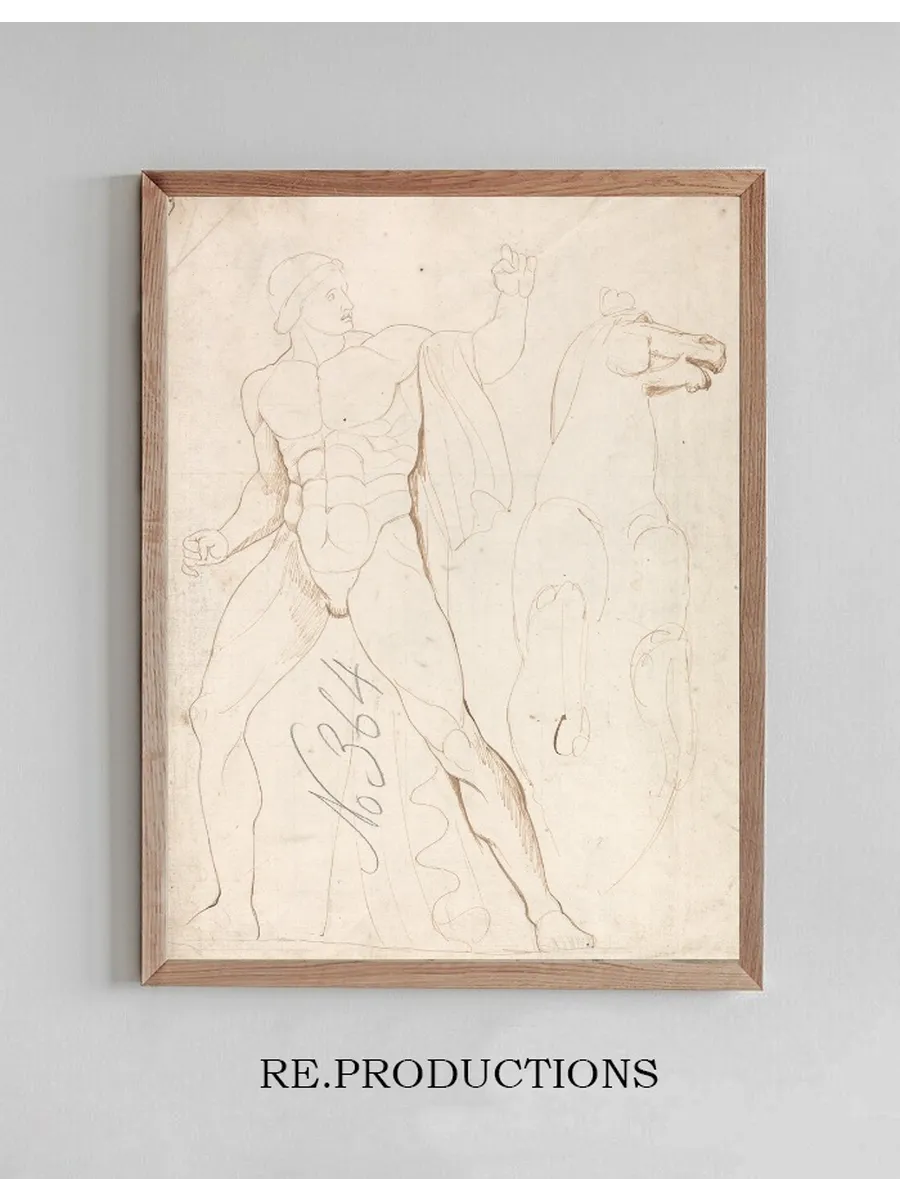 Classical Male Nude with a Rearing Horse