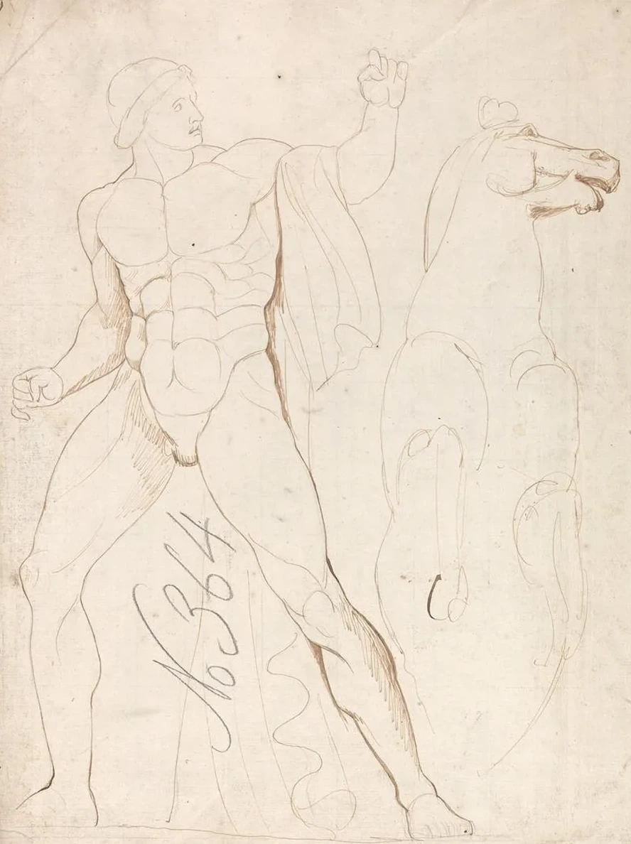 Classical Male Nude with a Rearing Horse