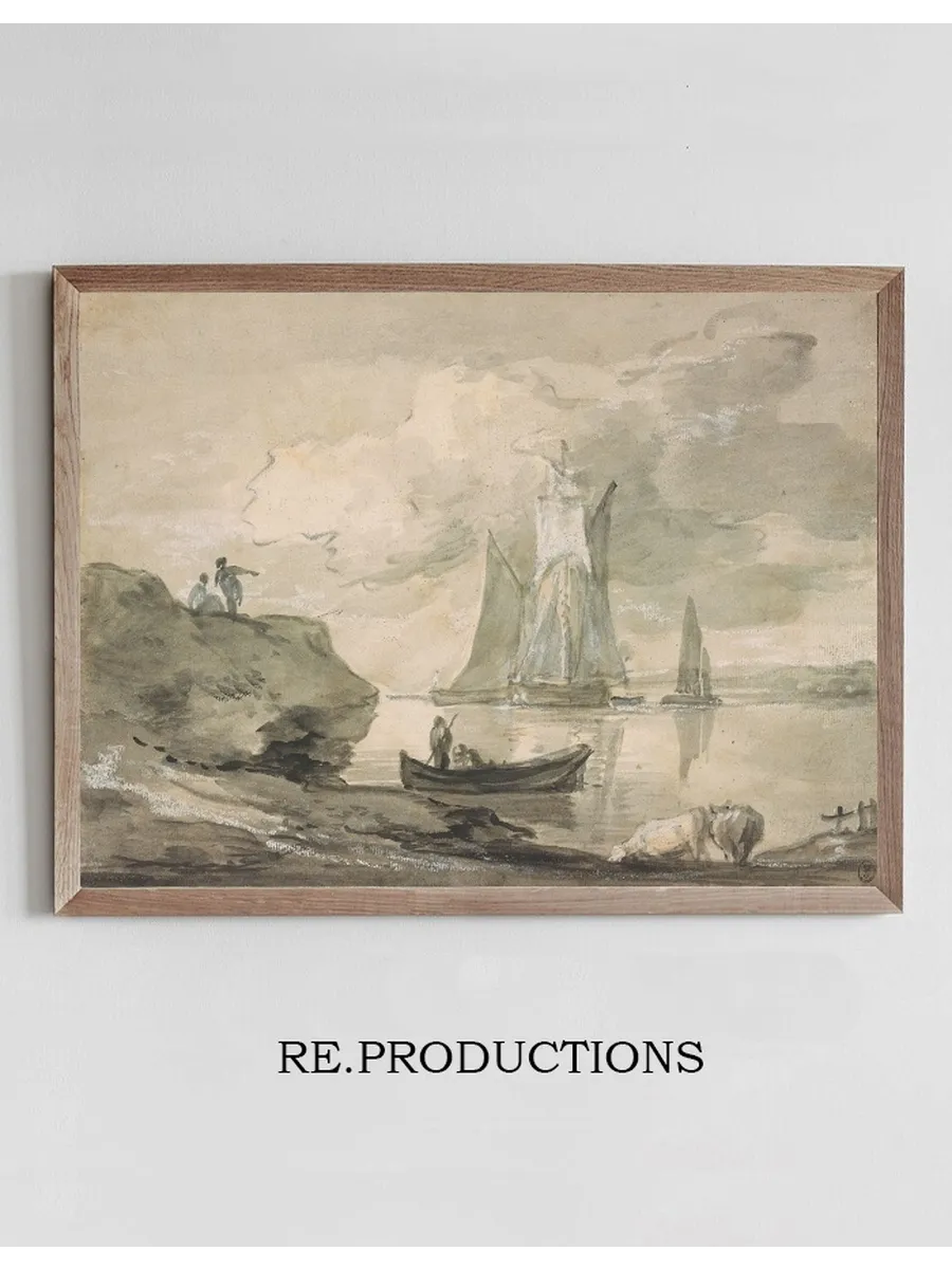 Coastal Scene with Shipping, Figures, and Cows